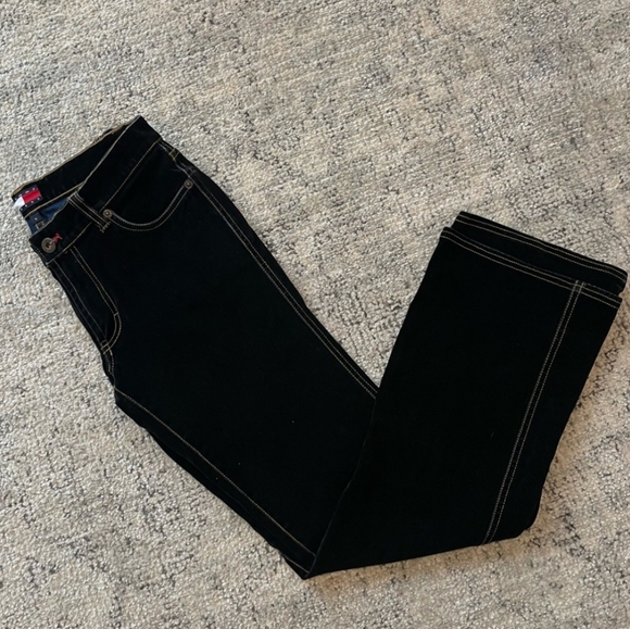 🖤 VTG Tommy Hilfiger Black Velvet Flare Jeans Y2K Bootcut Sz 7 - Picture 6 of 17